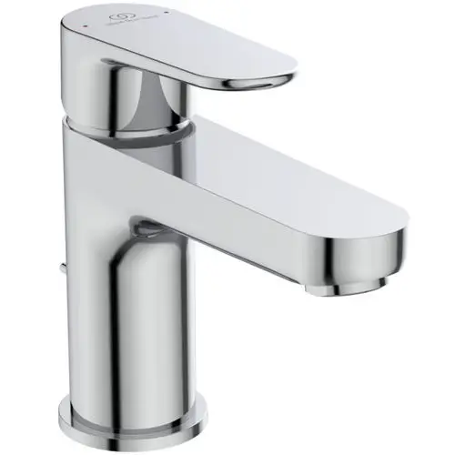 Waschtischarmatur in Chrom von Ideal Standard mit flachem Auslauf und Hebelsteuerung. Kompakte Form für moderne Badezimmergestaltung.